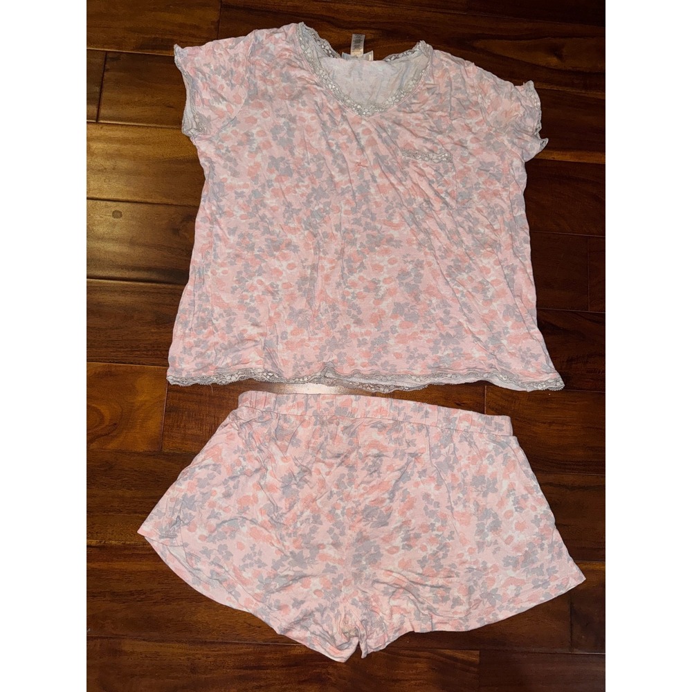Kathy Ireland Sleepwear Womens 1X Pajama Set Pink Floral Shorts SLS2918